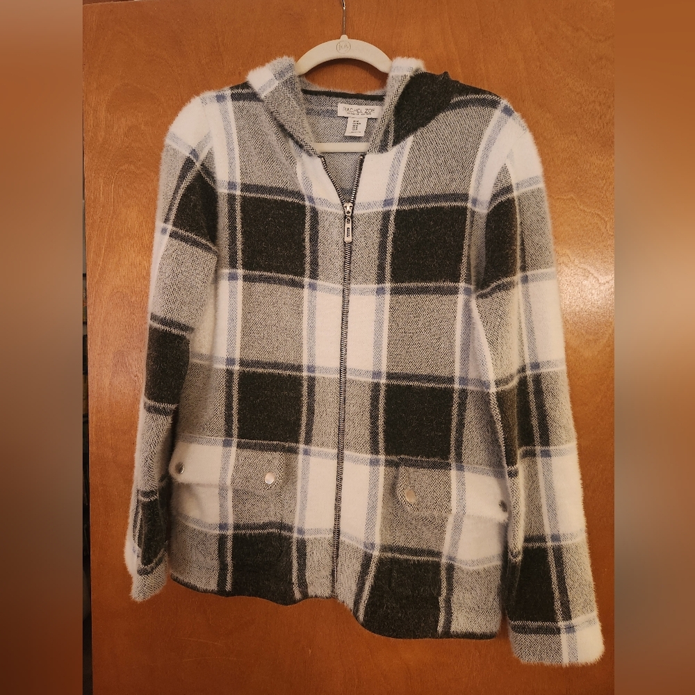 Rachel Zoe plaid sweater jacket zip up size M